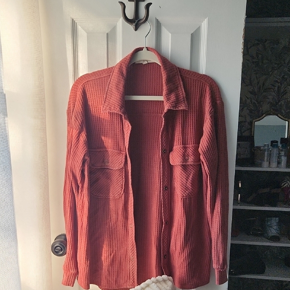 Rewind Jackets & Blazers - Rewind Women's Snap Closure Thermal- Rust Color